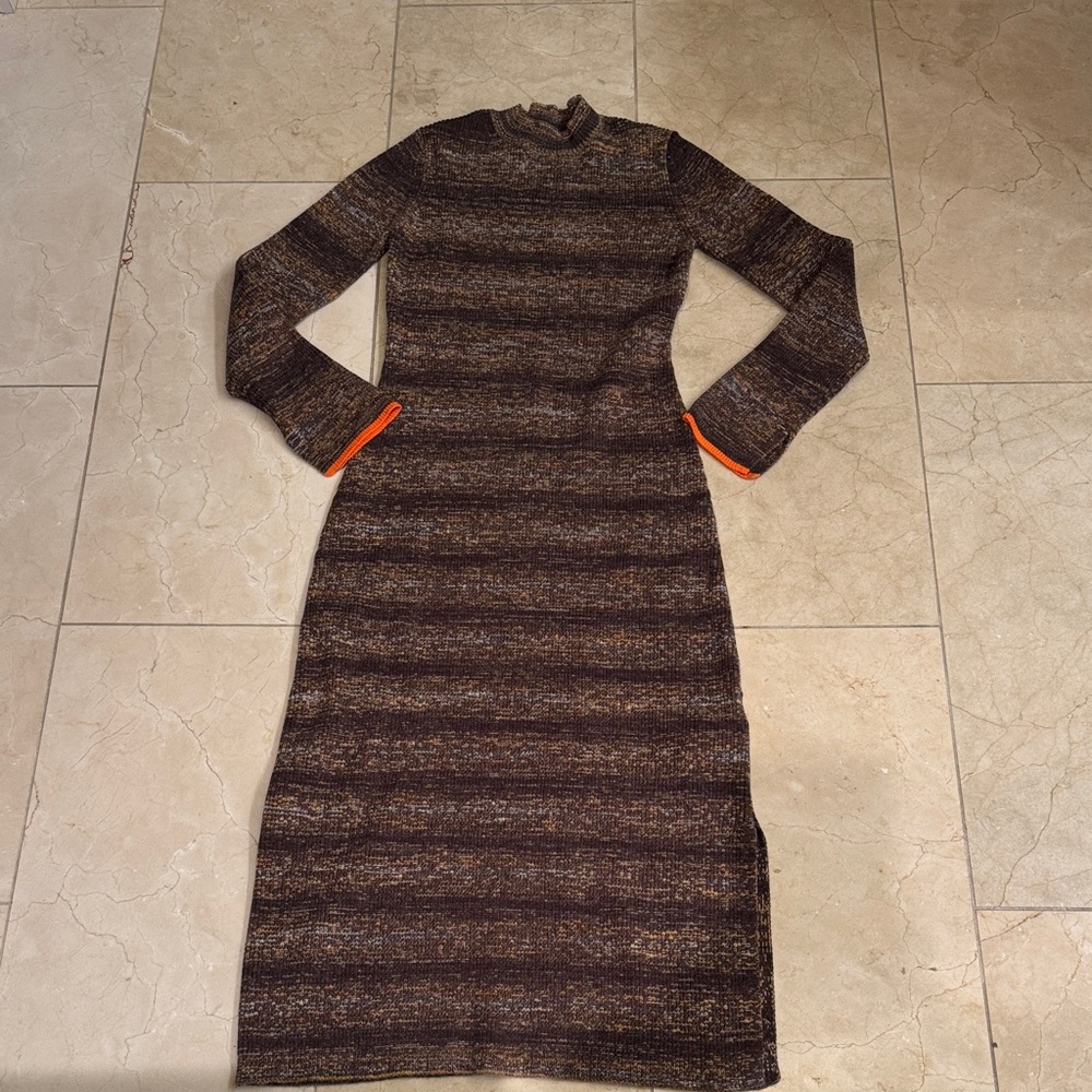 Moussy Brown and Orange Long Sleeve Dress